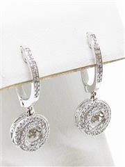 10k 4.3g White Gold Diamond Huggie Dangle Illusion Iris Eye Unique Earrings